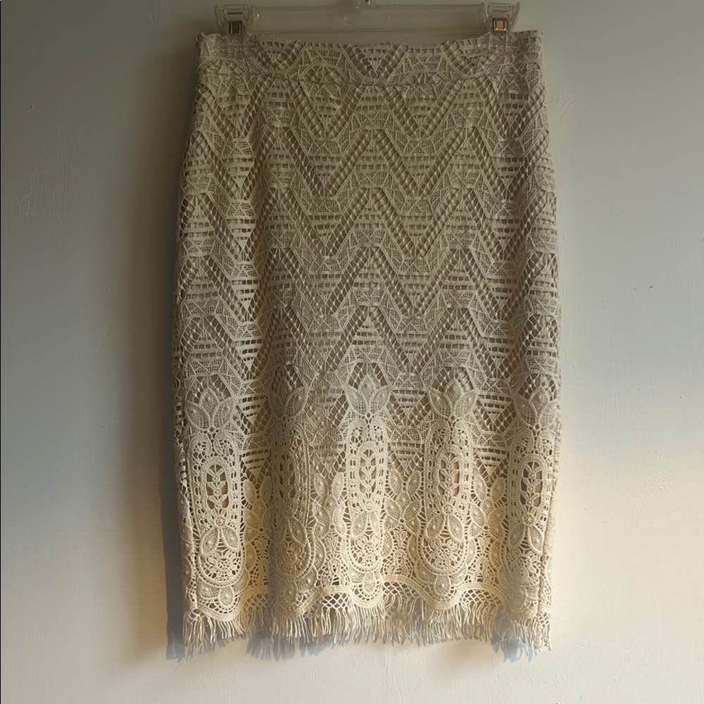 Maeve Cream Embellished Pencil Skirt